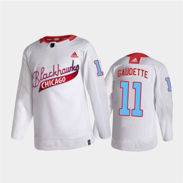Mens Chicago Blackhawks #11 Adam Gaudette Adidas White One Community Night Stitched Jersey