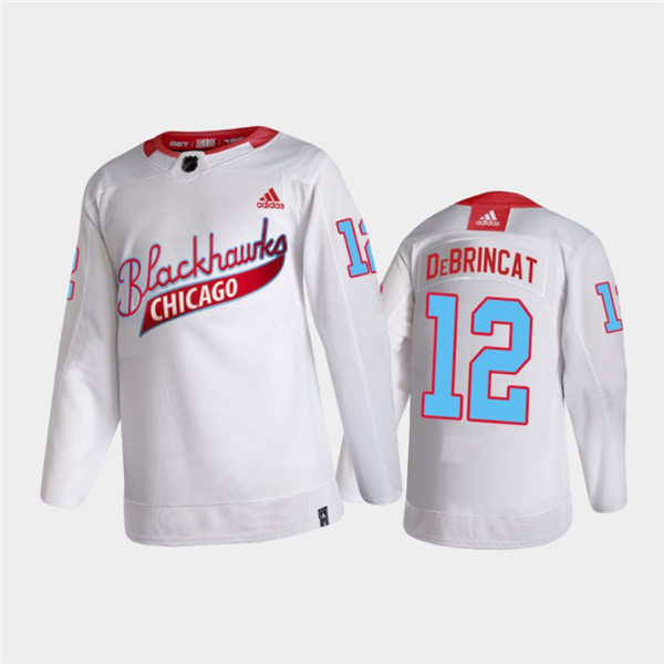 Mens Chicago Blackhawks #12 Alex DeBrincat Adidas White One Community Night Stitched Jersey