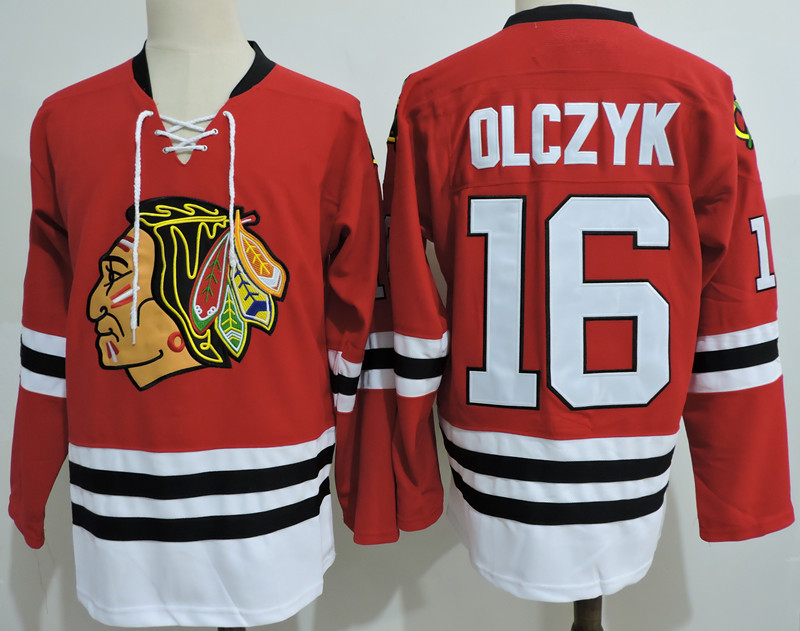 Mens Chicago Blackhawks #16 ED OLCZYK 1985 CCM Vintage Throwback RED Stitched Jersey