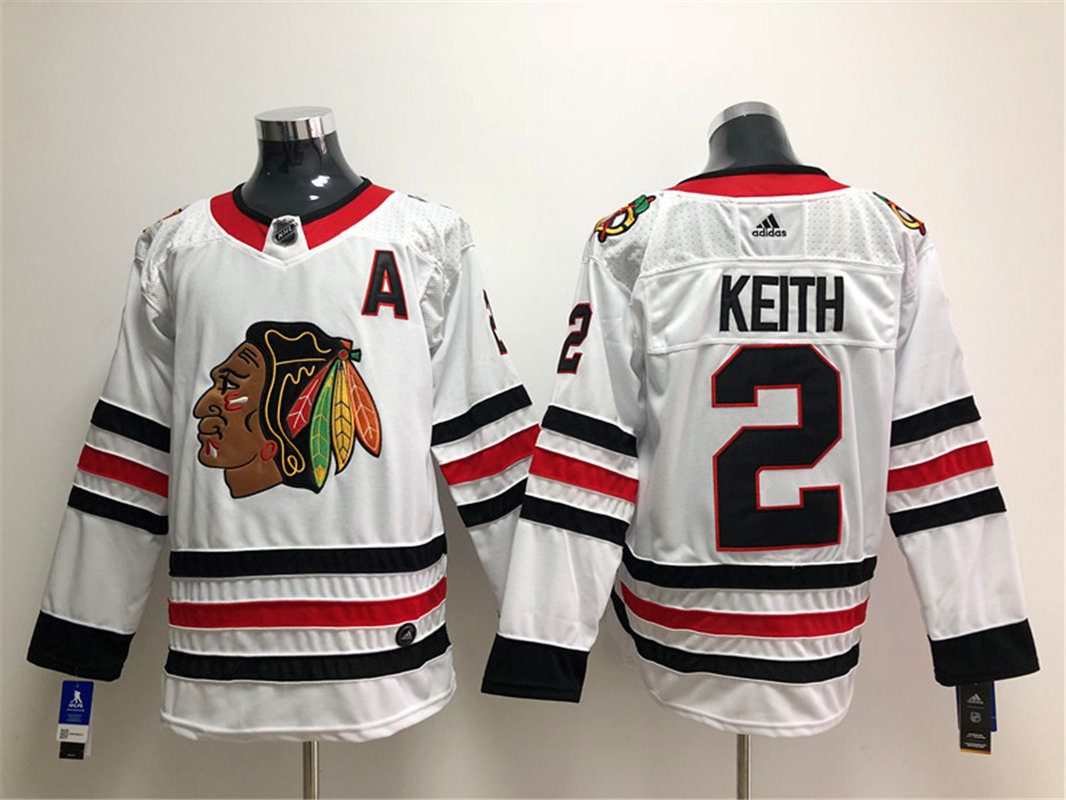 Mens Chicago Blackhawks #2 Duncan Keith Adidas Away White Stitched Jersey