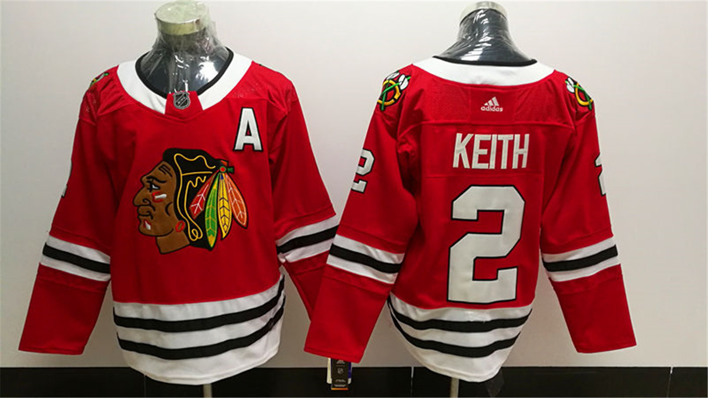 Mens Chicago Blackhawks #2 Duncan Keith Adidas Home Red Stitched Jersey