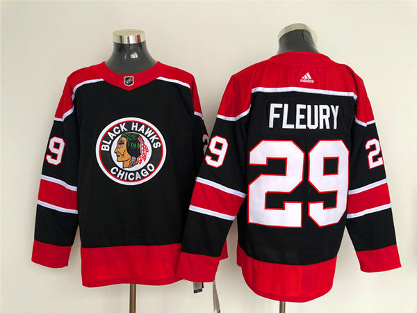 Mens Chicago Blackhawks #29 Marc-Andre Fleury Adidas Black 2020-21 Reverse Retro Stitched Jersey