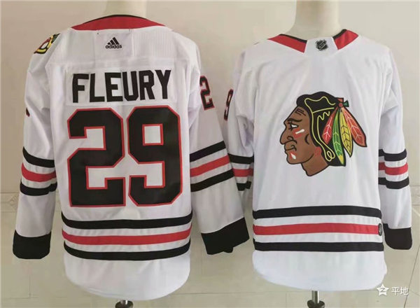 Mens Chicago Blackhawks #29 Marc-Andre Fleury Stitched Adidas Away White Stitched Jersey