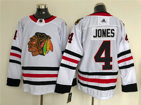 Mens Chicago Blackhawks #4 Seth Jones Adidas Away White Stitched Jersey