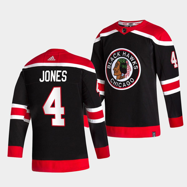 Mens Chicago Blackhawks #4 Seth Jones Adidas Black 2020-21 Reverse Retro Stitched Jersey