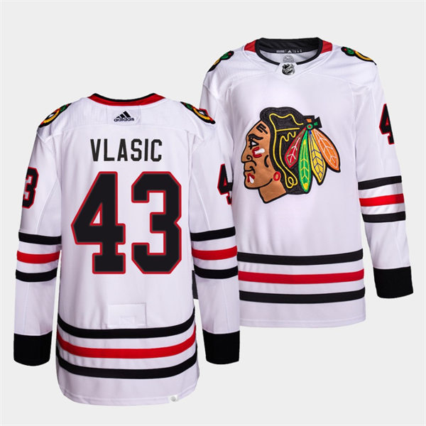 Mens Chicago Blackhawks #43 Alex Vlasic Adidas Away White Stitched Stitched Jersey