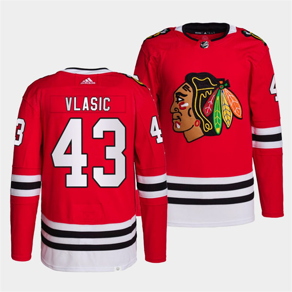 Mens Chicago Blackhawks #43 Alex Vlasic Adidas Stitched Home Red Stitched Jersey