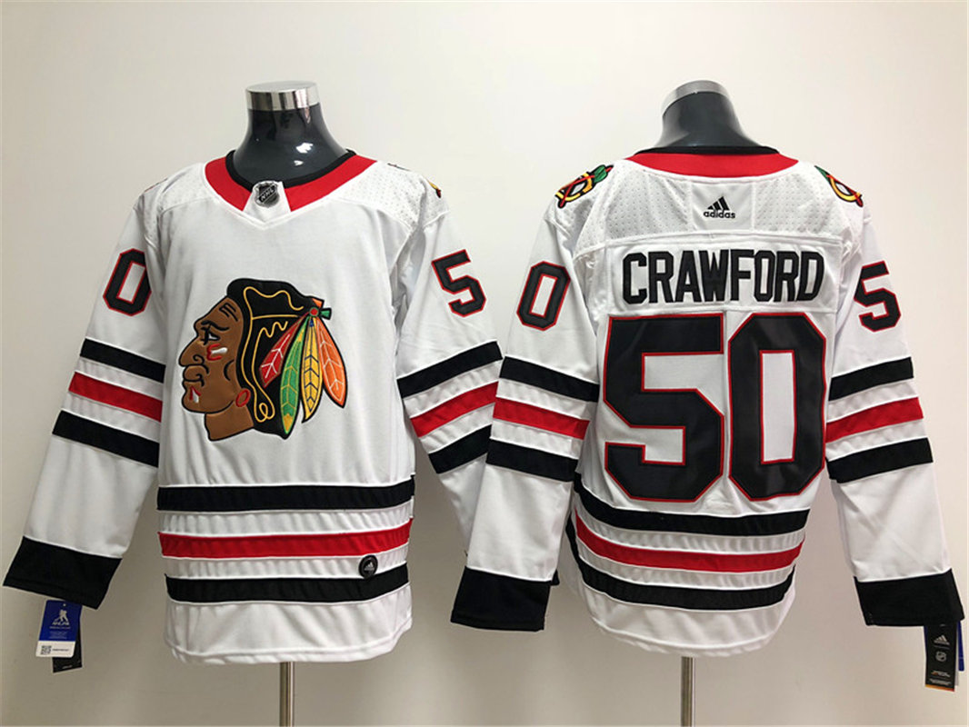 Mens Chicago Blackhawks #50 Corey Crawford Adidas Away White Stitched Jersey