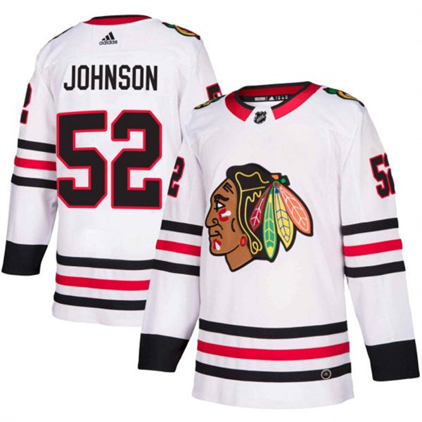 Mens Chicago Blackhawks #52 Reese Johnson Adidas Away White Stitched Stitched Jersey