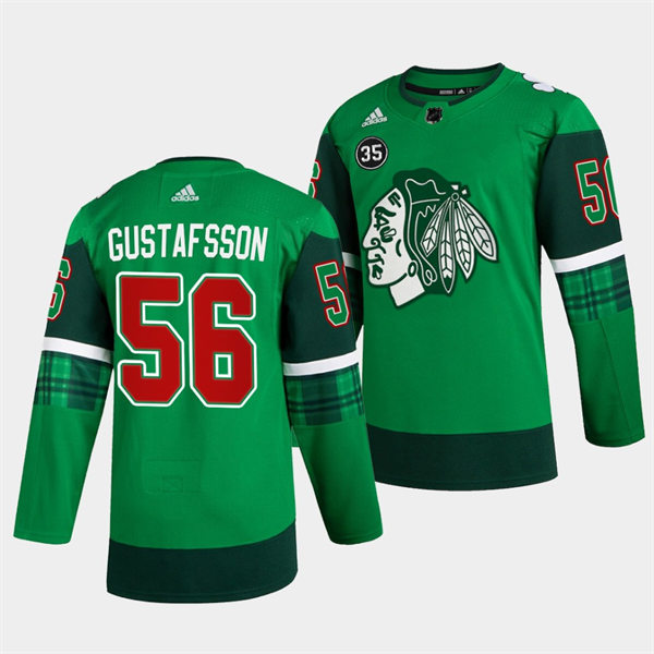 Mens Chicago Blackhawks #56 Erik Gustafsson Green 2020 St. Patrick's Day Player Stitched Jersey