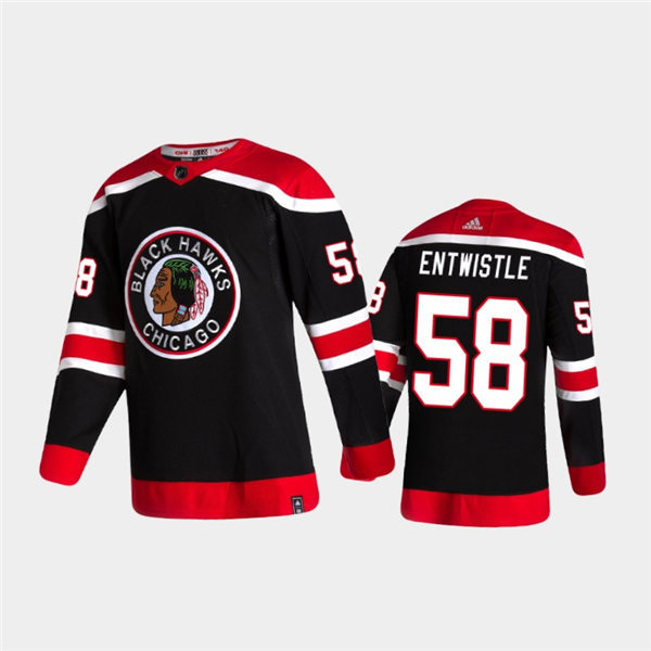 Mens Chicago Blackhawks #58 MacKenzie Entwistle Stitched Black 2020-21 Reverse Retro Stitched Jersey