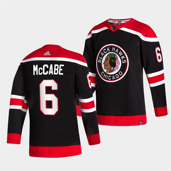 Mens Chicago Blackhawks #6 Jake McCabe Black Alternate 2020-21 Reverse Retro Stitched Jersey