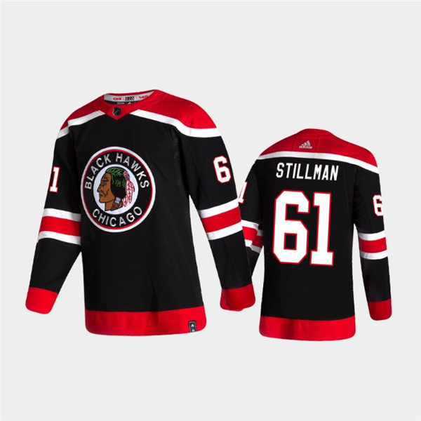 Mens Chicago Blackhawks #61 Riley Stillman Stitched Black 2020-21 Reverse Retro Stitched Jersey