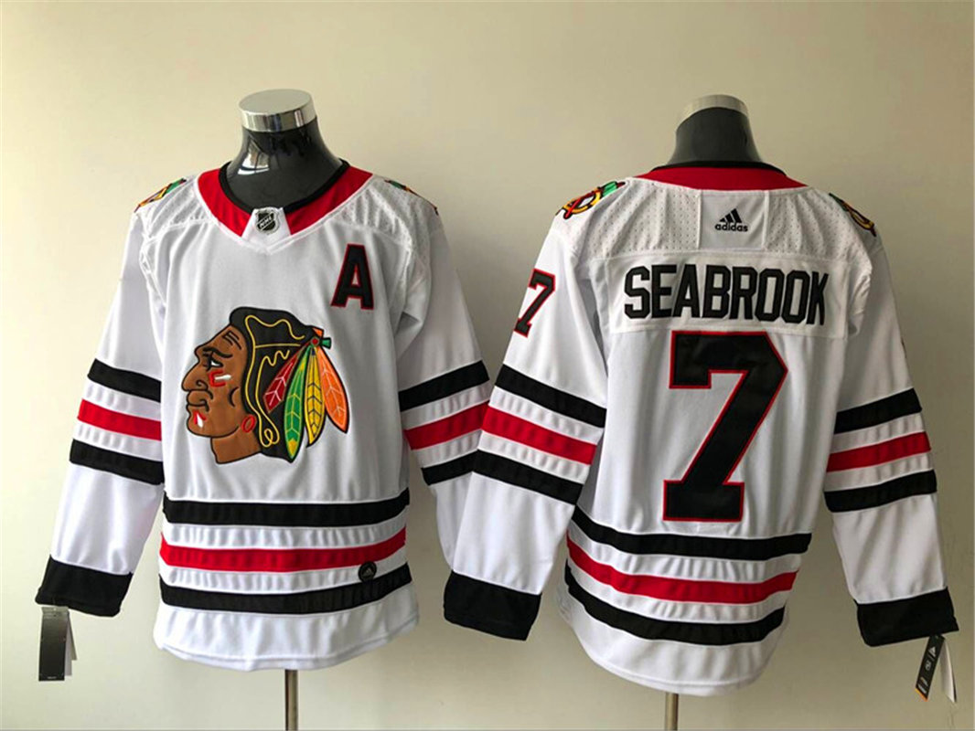 Mens Chicago Blackhawks #7 Brent Seabrook Adidas Away White Stitched Jersey