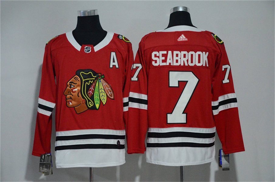Mens Chicago Blackhawks #7 Brent Seabrook Adidas Home Red Stitched Jersey