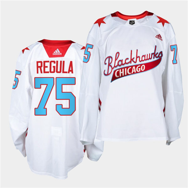 Mens Chicago Blackhawks #75 Alec Regula Adidas White One Community Night Stitched Jersey