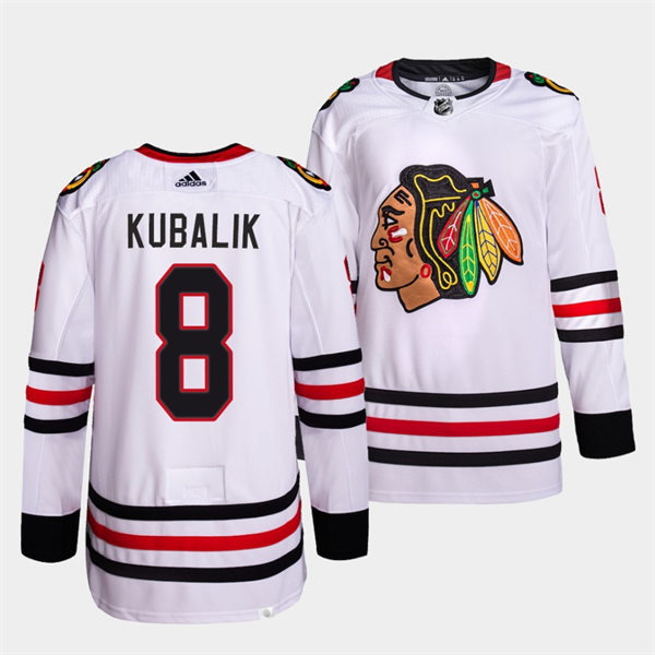 Mens Chicago Blackhawks #8 Dominik Kubalik Adidas Away White Stitched Stitched Jersey