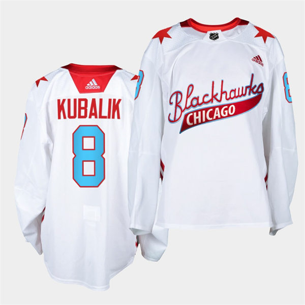 Mens Chicago Blackhawks #8 Dominik Kubalik Adidas White 2021 One Community Night Stitched Jersey