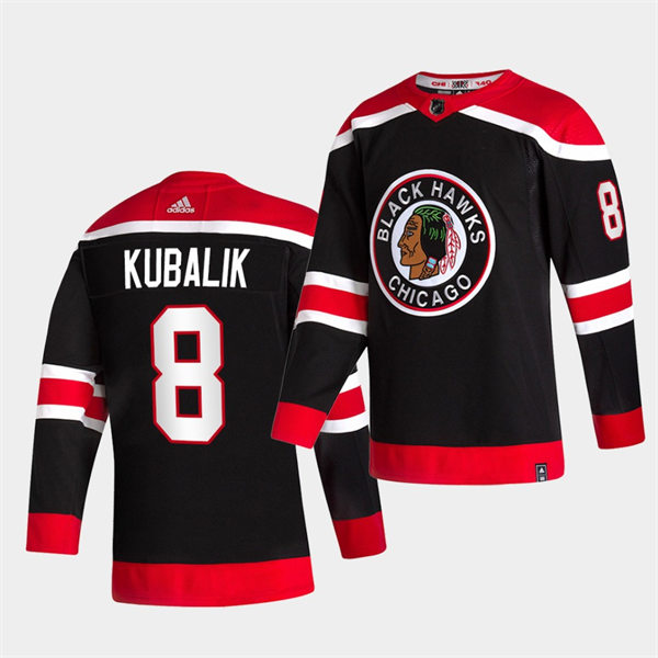 Mens Chicago Blackhawks #8 Dominik Kubalik Black Alternate 2020-21 Reverse Retro Stitched Jersey