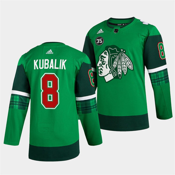 Mens Chicago Blackhawks #8 Dominik Kubalik Green 2020 St. Patrick's Day Player Stitched Jersey