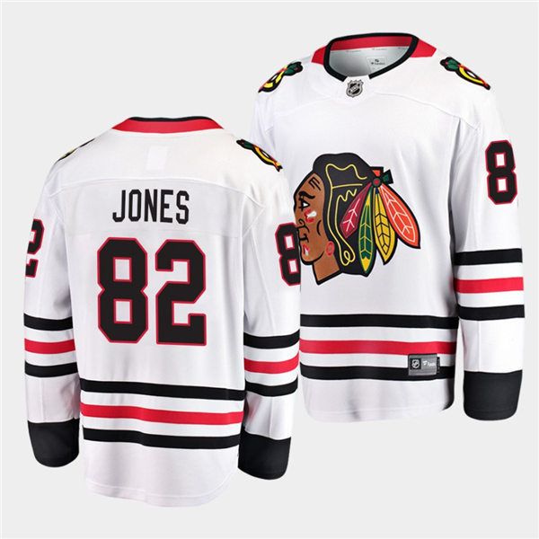 Mens Chicago Blackhawks #82 Caleb Jones Adidas Away White Stitched Jersey
