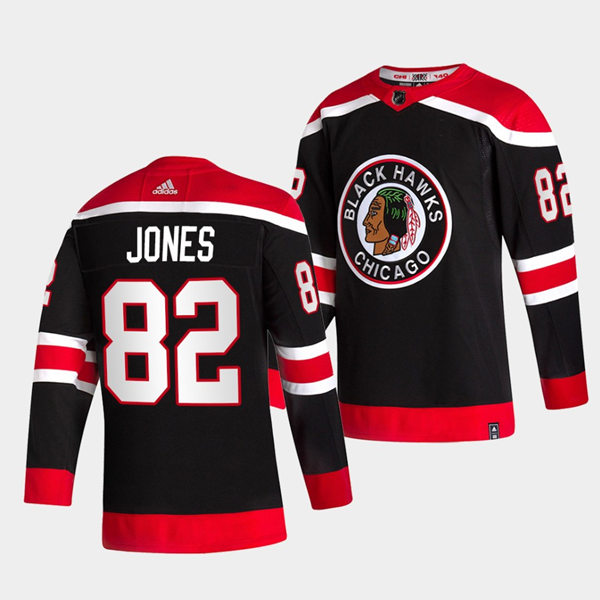 Mens Chicago Blackhawks #82 Caleb Jones Adidas Black 2020-21 Reverse Retro Stitched Jersey