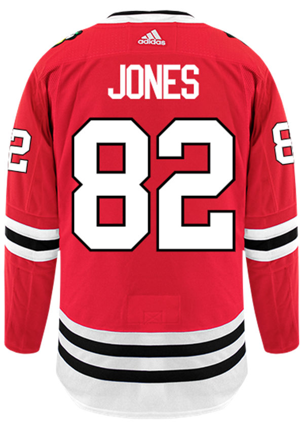 Mens Chicago Blackhawks #82 Caleb Jones Adidas Home Red Stitched Jersey