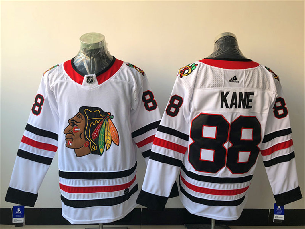 Mens Chicago Blackhawks #88 Patrick Kane Adidas Away White Stitched Jersey