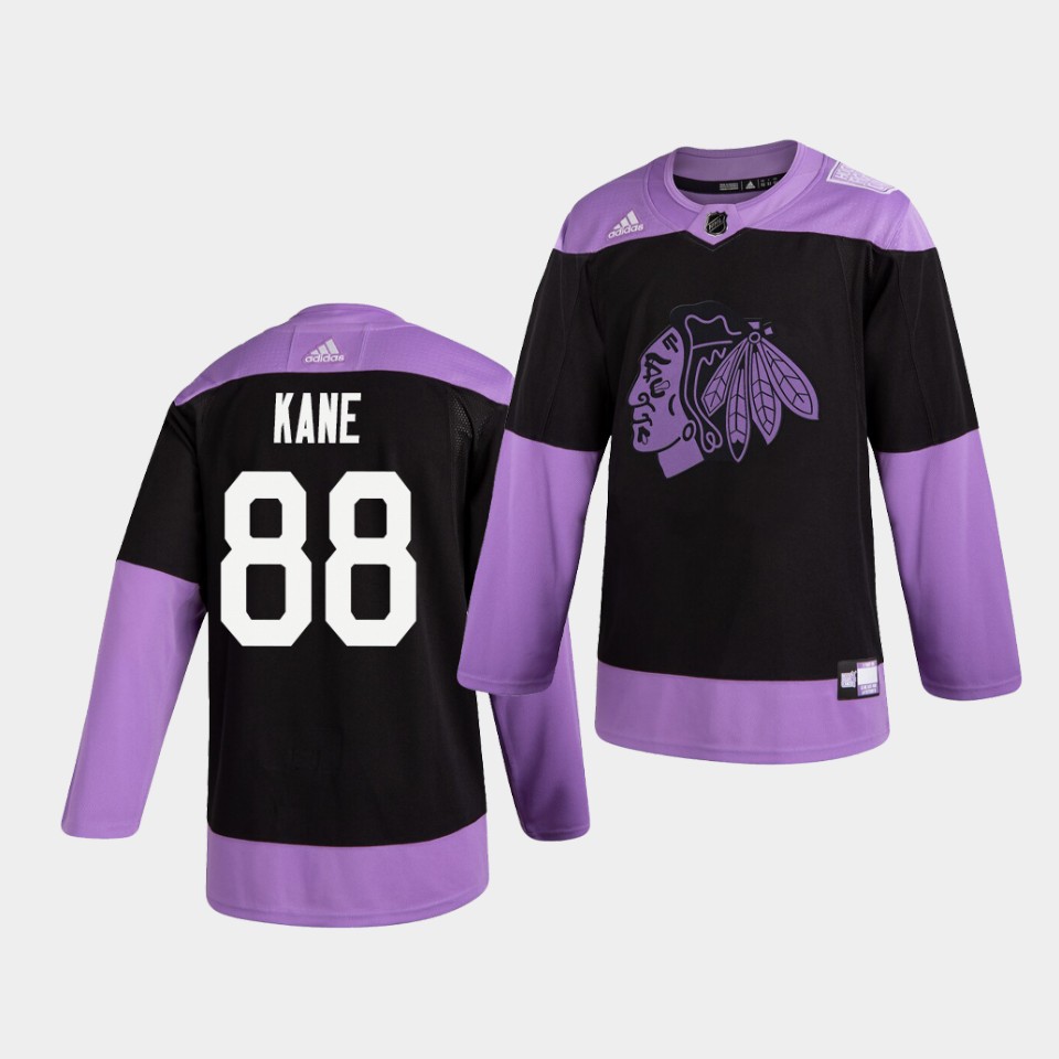Mens Chicago Blackhawks #88 Patrick Kane adidas Black Fights Cancer Practice Hockey Stitched Jersey