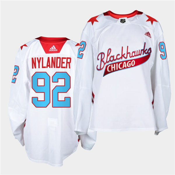 Mens Chicago Blackhawks #92 Alexander Nylander Adidas White 2021 One Community Night Stitched Jersey