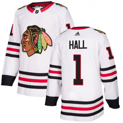 Mens Chicago Blackhawks Retired Player #1 Glenn Hall Adidas Away White Stitched Jersey