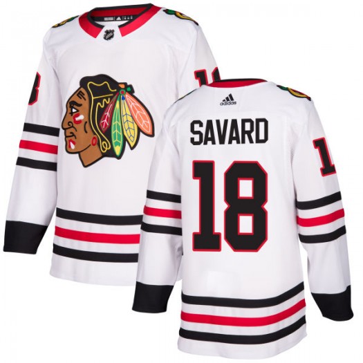 Mens Chicago Blackhawks Retired Player #18 Denis Savard Adidas Away White Stitched Jersey