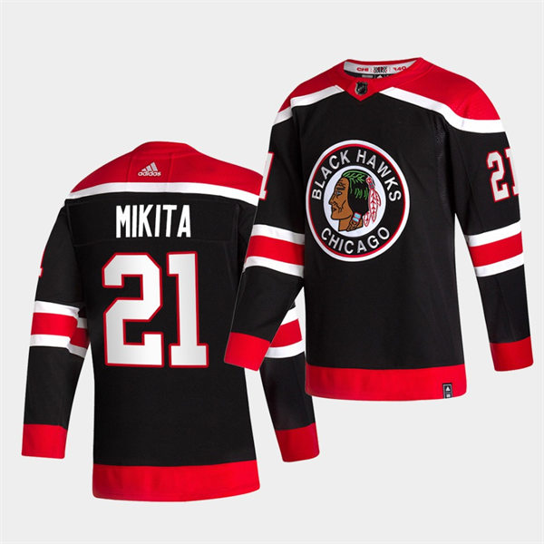 Mens Chicago Blackhawks Retired Player #21 Stan Mikita Black Alternate 2020-21 Reverse Retro Stitched Jersey