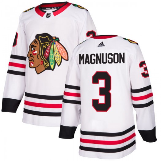Mens Chicago Blackhawks Retired Player #3 Keith Magnuson Adidas Away White Stitched Jersey