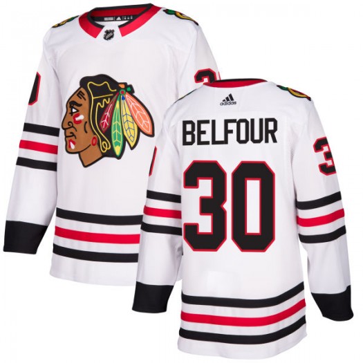 Mens Chicago Blackhawks Retired Player #30 ED Belfour Adidas Away White Stitched Jersey