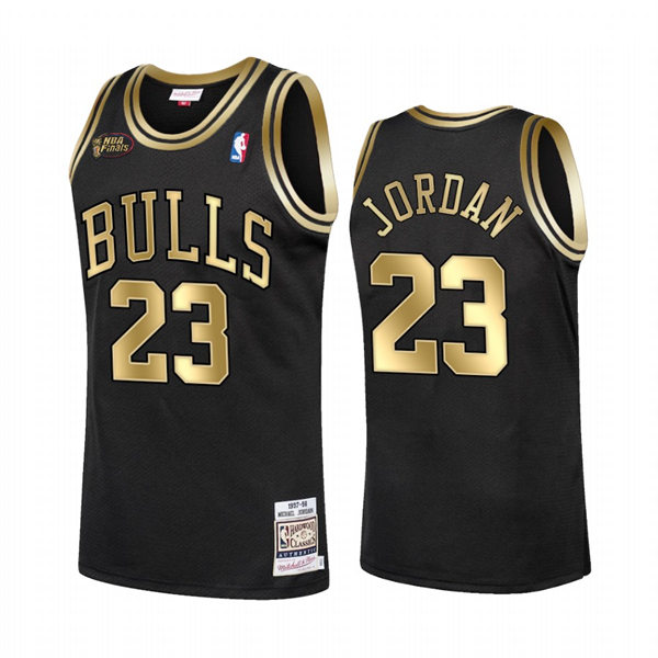 Mens Chicago Bulls #23 Michael Jordan Mitchell & Ness Black Golden 1998 Finals Jersey