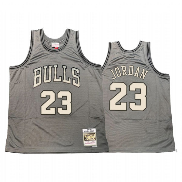 Mens Chicago Bulls #23 Michael Jordan Mitchell & Ness Gray Hardwood Classics Throwback Jersey