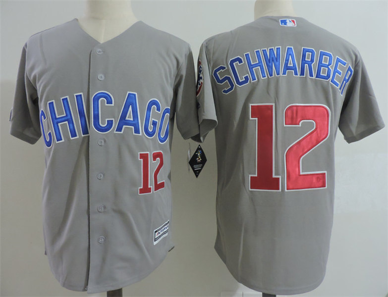 Mens Chicago Cubs #12 Kyle Schwarber Majestic Grey Cool Base Player Jerseys