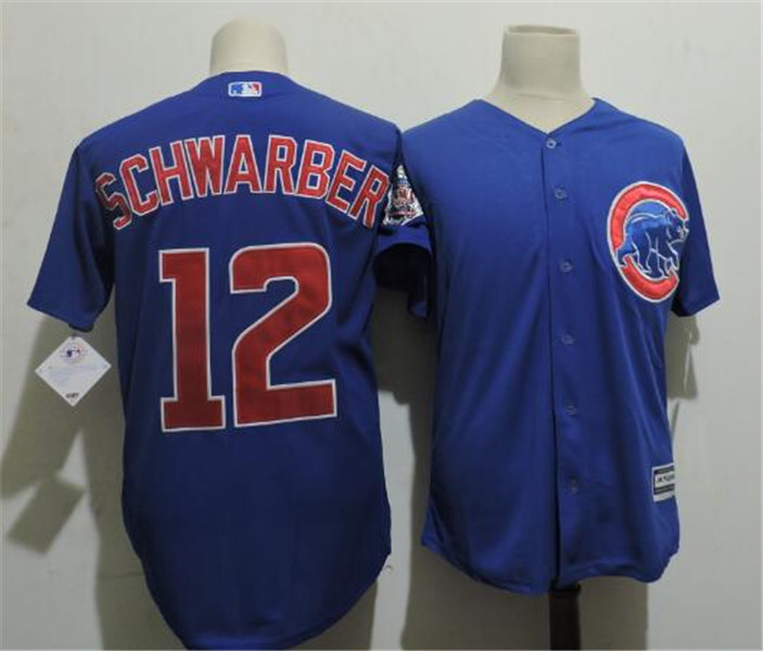 Mens Chicago Cubs #12 Kyle Schwarber Majestic Royal Cool Base Player Jerseys