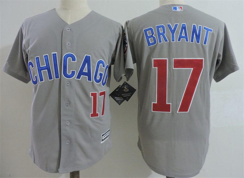 Mens Chicago Cubs #17 Kris Bryant Majestic Grey Cool Base Player Jerseys