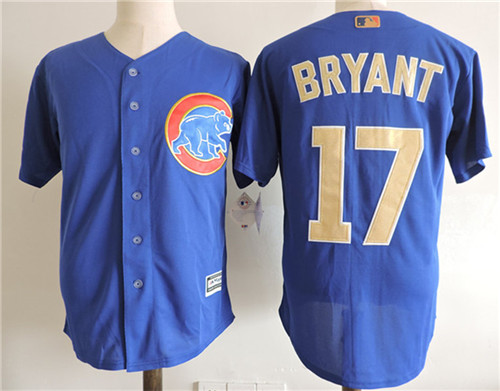 Mens Chicago Cubs #17 Kris Bryant Majestic Royal 2017 Gold Program Cool Base Player Jerseys