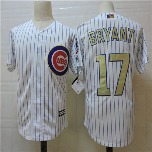 Mens Chicago Cubs #17 Kris Bryant Majestic White 2017 Gold Program Cool Base Player Jerseys