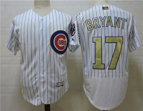 Mens Chicago Cubs #17 Kris Bryant Majestic White 2017 Gold Program Flex Base Player Jerseys