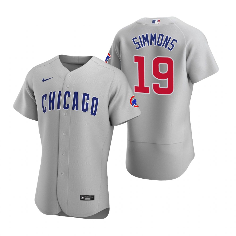 Mens Chicago Cubs #19 Andrelton Simmons Nike Gray Road FlexBase Player Jersey