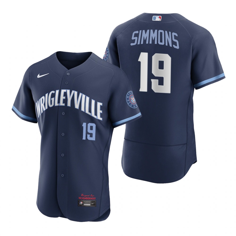 Mens Chicago Cubs #19 Andrelton Simmons Nike Navy 2021 City Connect Jersey