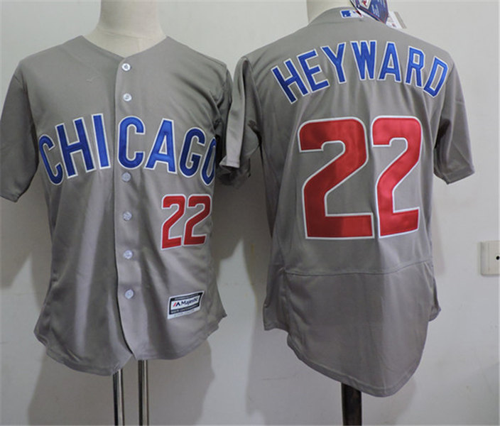 Mens Chicago Cubs #22 Jason Heyward Majestic Grey Flex Base Player Jersey
