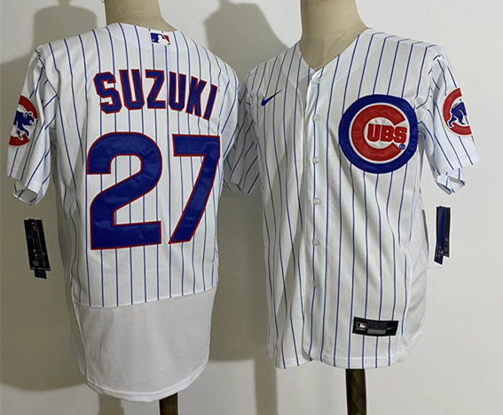 Mens Chicago Cubs #27 Seiya Suzuki Nike White Home Flex Base Player Jerseys