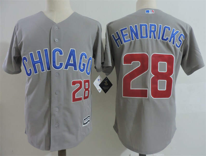 Mens Chicago Cubs #28 Kyle Hendricks Majestic Grey Cool Base Player Jersey