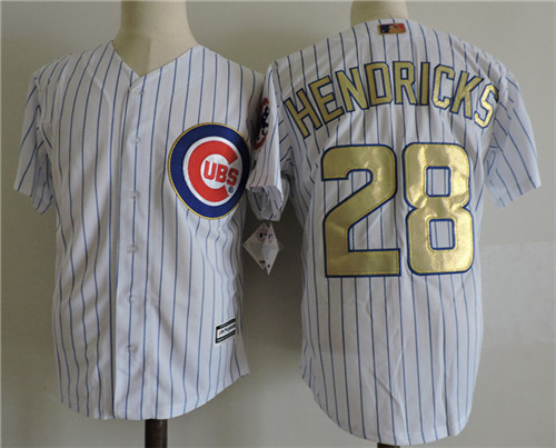 Mens Chicago Cubs #28 Kyle Hendricks Majestic White 2017 Gold Program Cool Base Player Jerseys