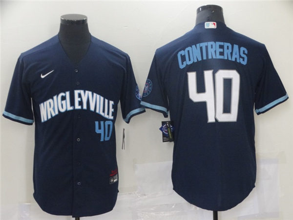 Mens Chicago Cubs #40 Willson Contreras Nike Navy 2021 City Connect Authentic Jerseys